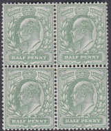 SG 218 M2(2) ½d Yellowish Green De La Rue blk 4 UNMOUNTED MINT