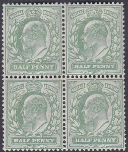 SG 218 M2(2) ½d Yellowish Green De La Rue blk 4 UNMOUNTED MINT