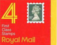 GC1b 1986 4 x 1st Class (18p) Window Square tab Code B Barcode Booklet No Cyl