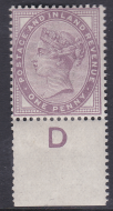 1d Lilac control D perf single - MOUNTED MINT