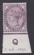 Sg 172 1d lilac control Q imperf Single MOUNTED MINT