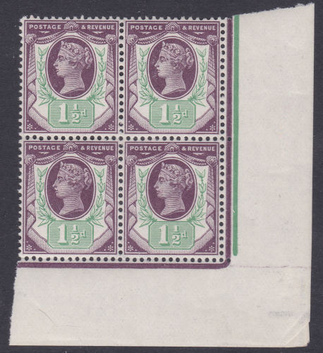 Sg 198 Spec K29(3) 1½d Deep Purple & Green Jubilee margin blck 4 UNMOUNTED MINT