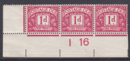 D2 1d Royal Cypher Postage due Control I16 Imperf strip of 3 UNMOUNTED MINT MNH