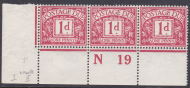 D2 1d Royal Cypher Postage due Control N 19 perf strip of 3 UNMOUNTED MINT