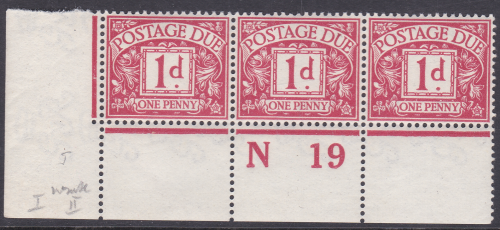 D2 1d Royal Cypher Postage due Control N 19 perf strip of 3 UNMOUNTED MINT