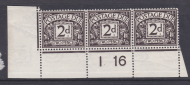 D4 2d Royal Cypher Postage due Control I 16 perf strip of 3 MOUNTED MINT
