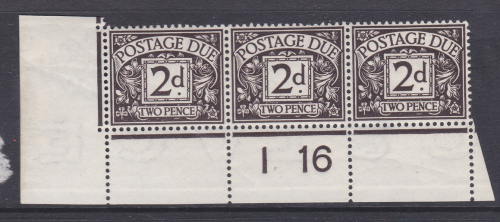 D4 2d Royal Cypher Postage due Control I 16 perf strip of 3 MOUNTED MINT
