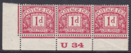 D11 1d Harrison Printings Postage due U34 perf Strip of 3 Unounted Mint
