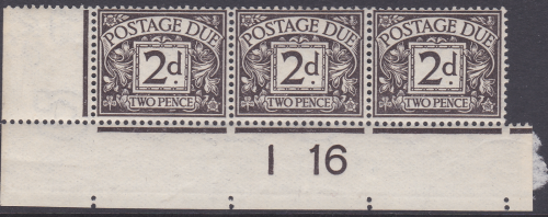 D4wi 2d Royal Cypher Postage due Control I 16 imperf strip of 3 MOUNTED MINT