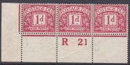 D2wi 1d Royal Cypher Postage due Control R21 perf strip of 3 UNMOUNTED MINT