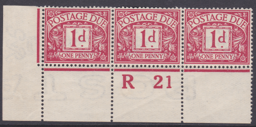 D2wi 1d Royal Cypher Postage due Control R21 perf strip of 3 UNMOUNTED MINT