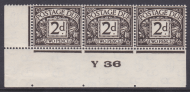 D13 2d Harrison printing Postage due Control Y36 Imperf strip UNMOUNTED MINT