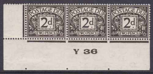 D13 2d Harrison printing Postage due Control Y36 Imperf strip UNMOUNTED MINT