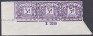D14 3d Block Cypher Postage due Control I 28 strip of 3 Imperf Unmounted Mint