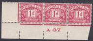 D20 1d Edward VIII Postage due Control strip of 3 A 37  UNMOUNTED MINT