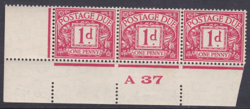 D20 1d Edward VIII Postage due Control strip of 3 A 37  UNMOUNTED MINT