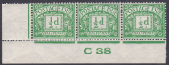 D27 ½d George VI Postage due Control strip of 3 C 38  UNMOUNTED MINT