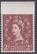 S40a 2d Edward Light Red Brown Imperf between stamp and top margin U M PERFECT