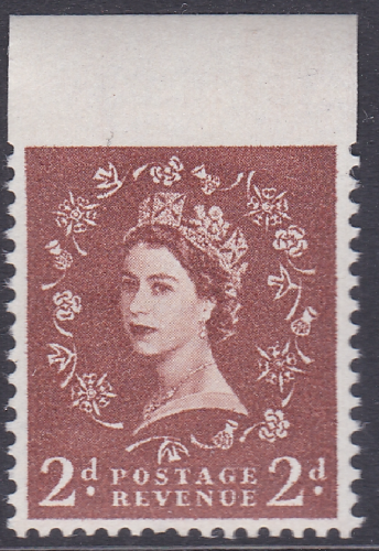 S40a 2d Edward Light Red Brown Imperf between stamp and top margin U M PERFECT