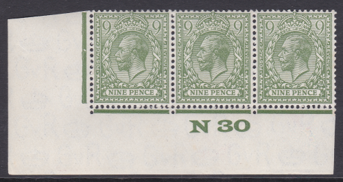 N43(4) 9d Olive Yellow Green Block Cypher Control N30 imperf UNMOUNTED MINT