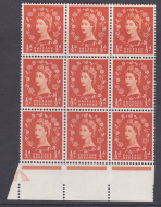 S2d ½d Wilding Edward Wmk Shamrock Stem Variety blck of 9 UNMOUNTED MINT