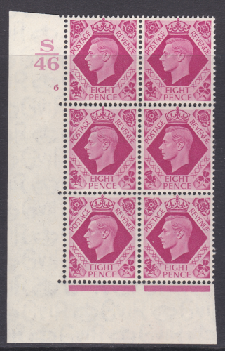 Sg 472b 8d Carmine Dark colours S46 6 No Dot Cylinder block 6 MOUNTED MINT