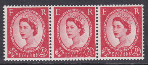 S56 (da) 2½d Wilding Multi Crown Strip of 3 - Frame retouch UNMOUNTED MINT