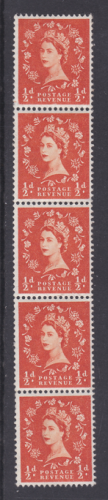 S4v ½d Wilding Multi Crowns on Cream offset coil strip of 5 MOUNTED MINT  MNH