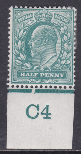 Sg 216 ½d Blue-Green Control C4 imperf Cut under LF plate 9d De La Rue M M