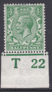N14(17) ½d Cobalt Green Control T 22 Imperf single MOUNTED MINT