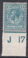 N31(-) 10d Deep Greenish Blue Royal Cypher control J17 Imperf MOUNTED MINT
