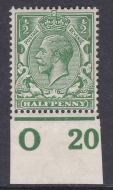 ½d Royal Cypher Control O20 Imperf MOUNTED MINT