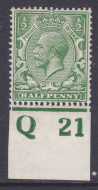 ½d Royal Cypher Control Q21 Close imperf MOUNTED MINT
