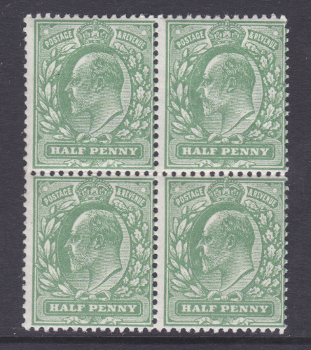 SG 218 M2(2) ½d Deeper shade of Yellowish Green De La Rue blk 4 UNMOUNTED MINT