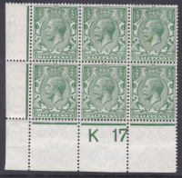 N14(-) ½d Yellow Green Control K17 perf Block of 6 MOUNTED MINT
