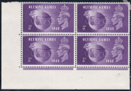Sg496c496a 1948 3d Olympic Games with flaws block of 4 UNMOUNTED MINT