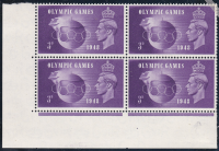 Sg496c496a 1948 3d Olympic Games with flaws block of 4 UNMOUNTED MINT