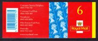 MA1a Stamps 6 x 1st class stamps barcode booklet - Self Adhesive - No Cylinder