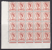 4d Wilding Multi Crown on Cream Cyl 2 Dot perf A(E I) blck of 20 UNMOUNTED MINT