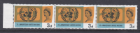 Sg 681c 1965 United Nations 3d (Ord) strip of 3 flying saucer retouch U M