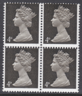 U13 Sg 732 4d Pre-decimal Machin CB PVA Misperf block of 4 UNMOUNTED MINT MNH