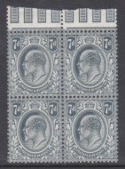 sg249 M37(1) 7d Grey Black De La Rue Interpanneau Block of 4 UNMOUNTED MINT