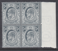 sg249 M37(1) 7d Grey Black De La Rue Marginal Block of 4 UNMOUNTED MINT