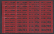 Post office INSURED labels in marginal sheets of 32 circa 1940s