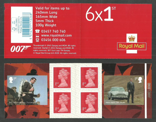 PM72 2020 James Bond 6 x 1st class stamps self adhesive booklet - No Cyl - U M