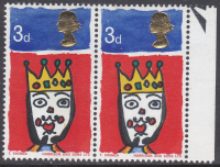 1966 Sg713p 4d Christmas Phosphor Broad Band at left Pair UNMOUNTED MINT