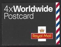 MJA1 Barcode Booklet 4 x Worldwide Postcard stamps - complete  - No Cylinder