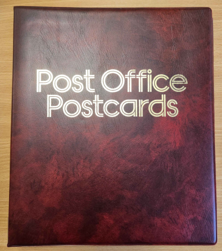 Red Post Office Postcards 4 ring album with front page leatherette and 16 pages