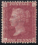 1858  1d Penny Red plate 213 Lettered L-B UNMOUNTED MINT