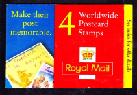 1997 GL4 Barcode Booklet 4 x 37p World Postcard stamps - complete -No Cylinder